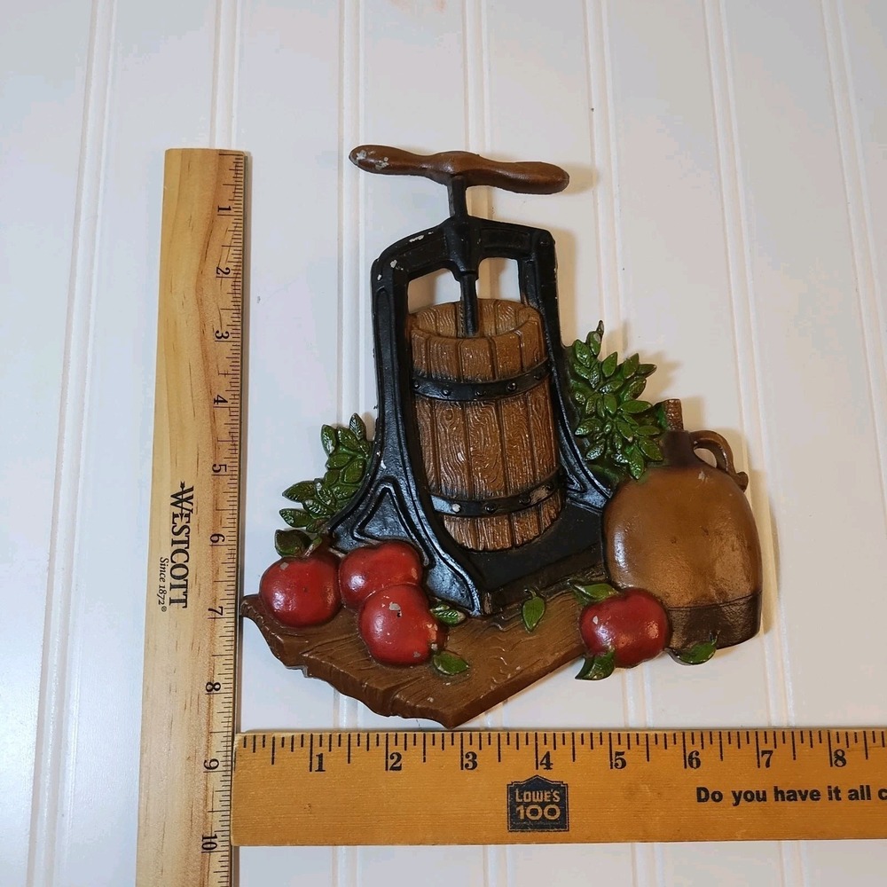 Vintage 1978 HOMCO Metal Wall Decor Plaque Apple Press Cider Jar Rustic Country - Picture 6 of 6